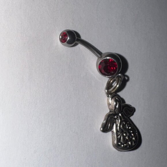 2 gem Ruby Red Cherub And Angel Dangle Belly Ring - Picture 14 of 16
